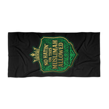 Load image into Gallery viewer, Crown No Hatin’ On This Muslimah Allowed  Beach Towel -  Summer Essentials, Pool Party Gift, Islamic Beach Accessories, Eid Celebration
