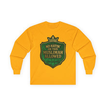 Load image into Gallery viewer, Crown No Hatin’ On This Muslimah Allowed  Long Sleeve Tee, Comfortable Tee for Everyday Wear, Great for Gifts, Cultural Celebrations, Appreciation Events
