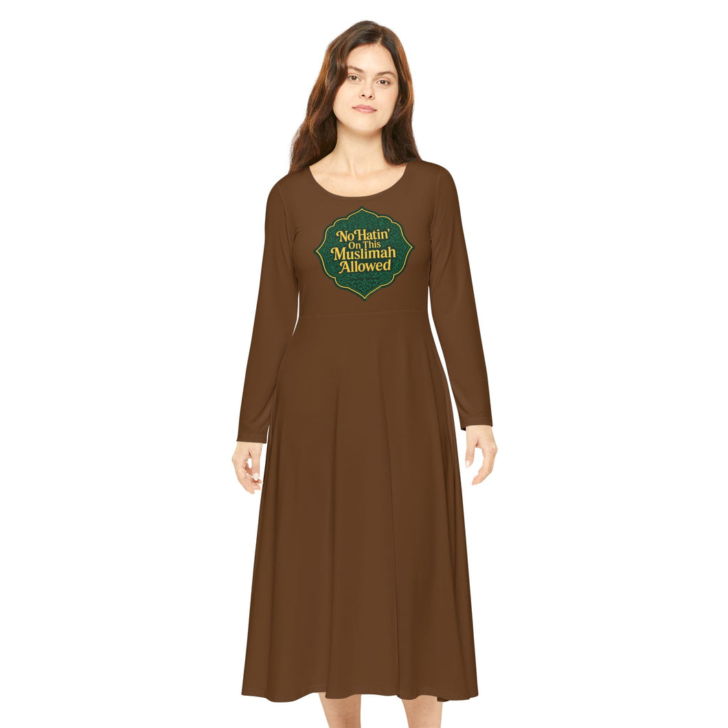 No Hatin’ On This Muslimah Allowed  Pink Long Sleeve Dance Dress, Perfect for Festivals, Casual Wear, Unique Gift Idea