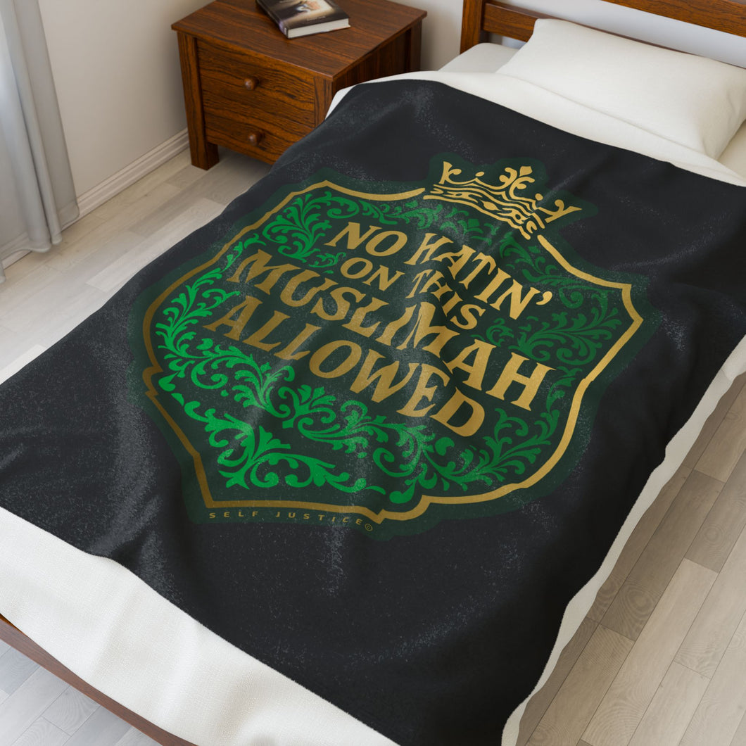 Crown No Hatin’ On This Muslimah Allowed  Cozy Velveteen Plush Blanket - 'No Hat'in’ On This Muslimah Allowed' - Perfect Gift for Muslimah, Home Decor, Snuggle Time, Eid, Ramadan