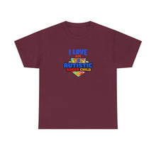 Load image into Gallery viewer, I Love An Autistic Super Child Tee, Unisex Heavy Cotton Tee, Autism Awareness Shirt, Gift for Parents, Supportive T-Shirt, Unique Family Gift
