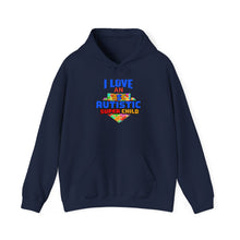Load image into Gallery viewer, I Love an Autistic Super Child Hoodie - Unisex Heavy Blend Sweatshirt, Autism Awareness Gift, Cozy Sweatshirt, Family Support Apparel, [...]
