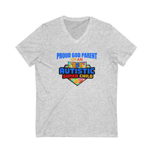 Load image into Gallery viewer, Proud God Parent of an Autistic Super Child V-Neck Tee, Autism Awareness Shirt, Unisex Tee, Gift for Parents, Special Needs Support Clothing
