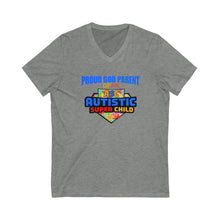 Load image into Gallery viewer, Proud God Parent of an Autistic Super Child V-Neck Tee, Autism Awareness Shirt, Unisex Tee, Gift for Parents, Special Needs Support Clothing
