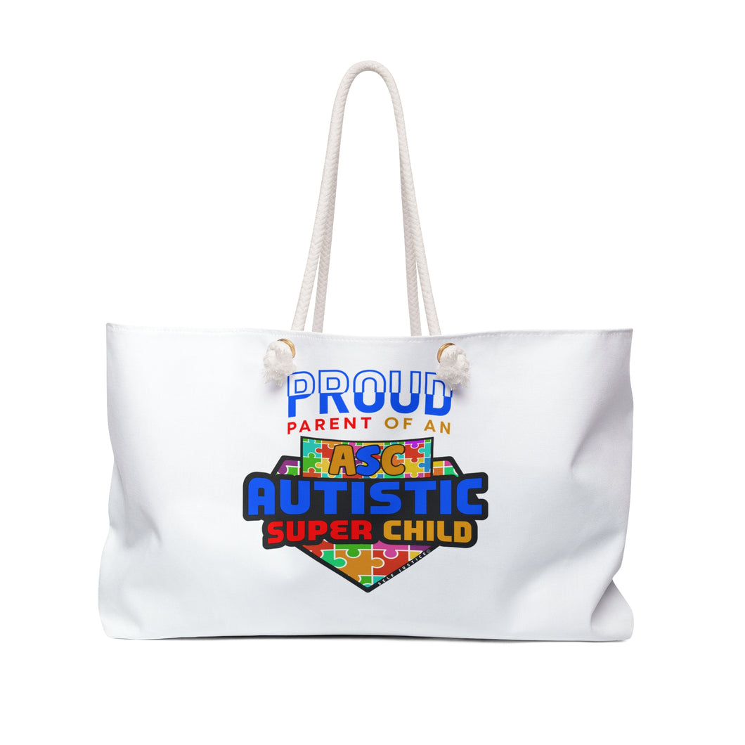 Proud Parent Autism Weekender Bag, Rainbow Puzzle Design Tote, Family Travel Bag, Gift for Special Needs Moms, Autism Awareness