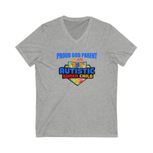 Load image into Gallery viewer, Proud God Parent of an Autistic Super Child V-Neck Tee, Autism Awareness Shirt, Unisex Tee, Gift for Parents, Special Needs Support Clothing
