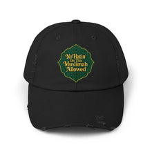 Load image into Gallery viewer, Unisex Distressed Cap with &#39;No&#39;Hatin&#39; On This Muslimah Allowed&#39; Design, Trendy Hat for Everyday Wear, Gift for Muslim Women, Casual [...]

