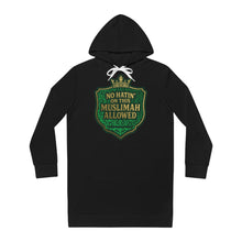 Load image into Gallery viewer, Crown No Hatin’ On This Muslimah Allowed  Women&#39;s Hoodie Dress with Unique Design | Casual Style | Perfect for Comfort, Gifts, and Everyday Wear
