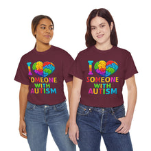 Load image into Gallery viewer, I Love Someone with Autism Tee, Awareness Shirt, Gift for Autism Support, Unisex Cotton T-Shirt, Colorful Heart Design, Inclusive Fashion
