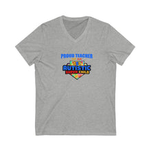 Load image into Gallery viewer, Proud Teacher of an Autistic Super Child V-Neck Tee, Autism Awareness Shirt, Unisex Teacher Gift, Cute Teaching Apparel, Back to School Outfit, Inspirational Top
