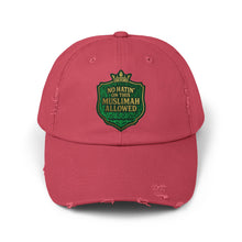 Load image into Gallery viewer, Crown Unisex Distressed Cap with &#39;No&#39;Hatin&#39; On This Muslimah Allowed&#39; Design, Trendy Hat for Everyday Wear, Gift for Muslim Women, Casual [...]
