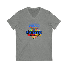 Load image into Gallery viewer, Proud Parent of an Autistic Super Child V-Neck Tee, Unisex Graphic Shirt, Special Needs Awareness, Parenting Support Tee, Autistic [...]
