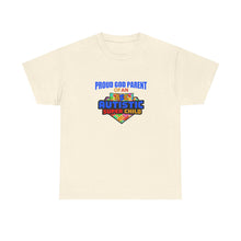 Load image into Gallery viewer, Proud God Parent Autistic Super Child Tee, Unisex Heavy Cotton Tee, Unique Gift for Parents, Autism Awareness Apparel, Gift for Special Needs Parents
