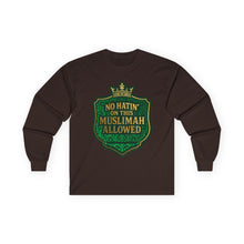 Load image into Gallery viewer, Crown No Hatin’ On This Muslimah Allowed  Long Sleeve Tee, Comfortable Tee for Everyday Wear, Great for Gifts, Cultural Celebrations, Appreciation Events
