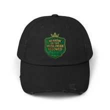 Load image into Gallery viewer, Crown Unisex Distressed Cap with &#39;No&#39;Hatin&#39; On This Muslimah Allowed&#39; Design, Trendy Hat for Everyday Wear, Gift for Muslim Women, Casual [...]
