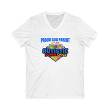 Load image into Gallery viewer, Proud God Parent of an Autistic Super Child V-Neck Tee, Autism Awareness Shirt, Unisex Tee, Gift for Parents, Special Needs Support Clothing

