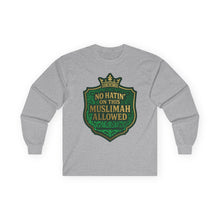 Load image into Gallery viewer, Crown No Hatin’ On This Muslimah Allowed  Long Sleeve Tee, Comfortable Tee for Everyday Wear, Great for Gifts, Cultural Celebrations, Appreciation Events
