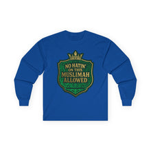 Load image into Gallery viewer, Crown No Hatin’ On This Muslimah Allowed  Long Sleeve Tee, Comfortable Tee for Everyday Wear, Great for Gifts, Cultural Celebrations, Appreciation Events
