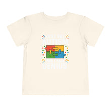 Load image into Gallery viewer, Autism Awareness Toddler Tee, Cute Gift, Puzzle Design, Genius Statement, Short Sleeve Shirt, Family Outing, Playdate
