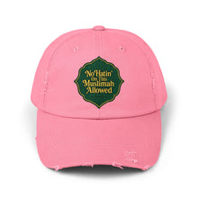 Load image into Gallery viewer, Unisex Distressed Cap with &#39;No&#39;Hatin&#39; On This Muslimah Allowed&#39; Design, Trendy Hat for Everyday Wear, Gift for Muslim Women, Casual [...]

