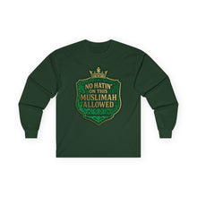 Load image into Gallery viewer, Crown No Hatin’ On This Muslimah Allowed  Long Sleeve Tee, Comfortable Tee for Everyday Wear, Great for Gifts, Cultural Celebrations, Appreciation Events
