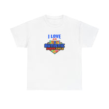 Load image into Gallery viewer, I Love An Autistic Super Child Tee, Unisex Heavy Cotton Tee, Autism Awareness Shirt, Gift for Parents, Supportive T-Shirt, Unique Family Gift

