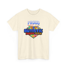 Load image into Gallery viewer, Proud Parent of an Autistic Super TEEN Tee, Autism Awareness Apparel, Unisex T-Shirt, Gift for Parents, Supportive Parent Shirt, [...]
