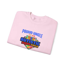 Load image into Gallery viewer, Proud Uncle of An Autistic Super Child Crewneck Sweatshirt, Unisex Sweatshirt, Autistic Awareness Gift, Family Appreciation Tee, Fall Fashion
