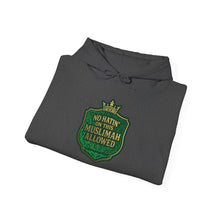 Load image into Gallery viewer, Crown No Hatin’ On This Muslimah Allowed  Hoodie - Cozy Religious Sweatshirt, Faith-Based Gift, Unisex Pullover, Perfect for Ramadan, Eid, Daily Wear
