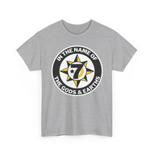 Load image into Gallery viewer, In the Name of Gods &amp; Earths Unisex Heavy Cotton Tee with Inspiring Graphic, Spiritual T-Shirt, Trendy Casual Wear, Gift for Him or Her, Everyday Comfort Tee, [...]
