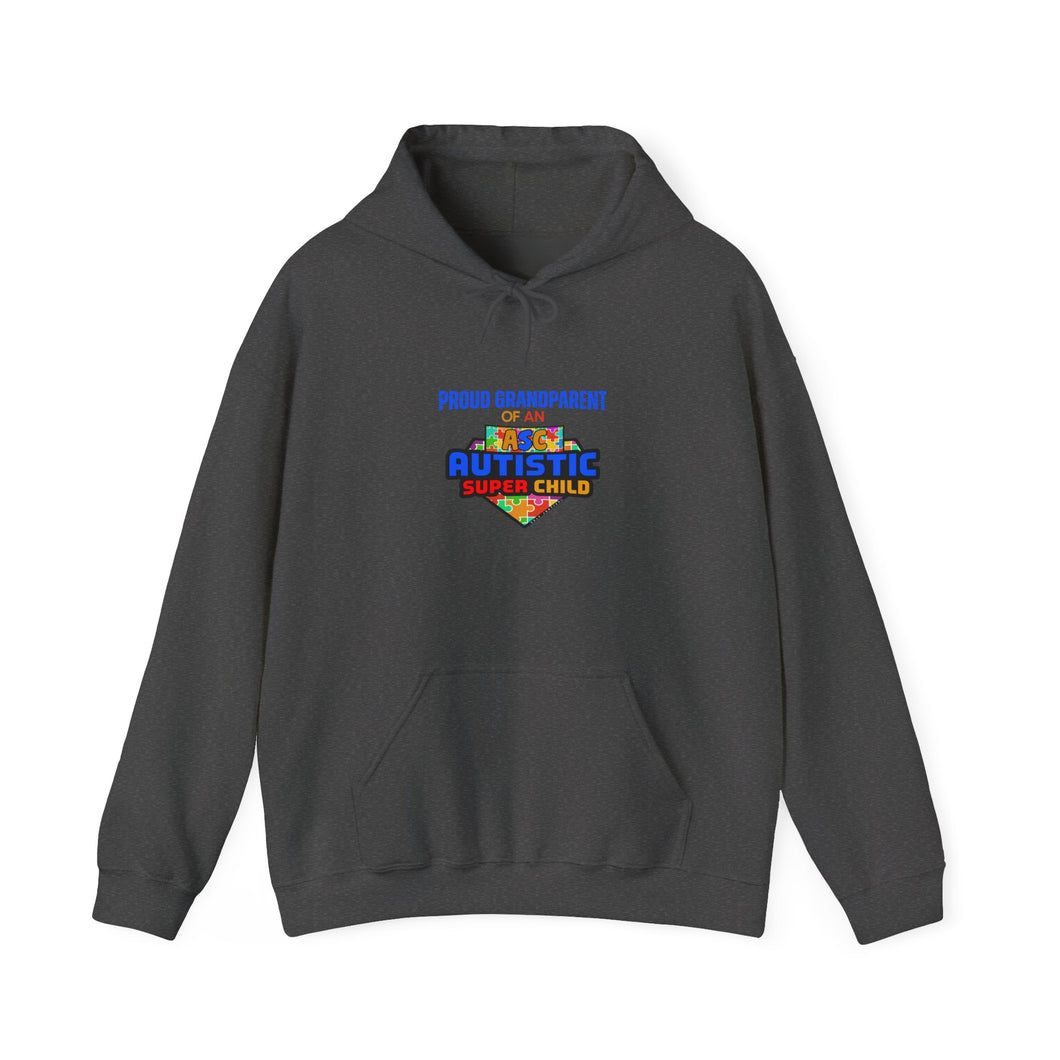 Proud Grand Parent of an Autistic Super Child Authentic Hooded Sweatshirt, Unisex Hoodie, Casual Wear, Gift for Him/Her, Cozy & Comfortable Pullover