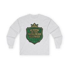 Load image into Gallery viewer, Crown No Hatin’ On This Muslimah Allowed  Long Sleeve Tee, Comfortable Tee for Everyday Wear, Great for Gifts, Cultural Celebrations, Appreciation Events
