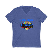 Load image into Gallery viewer, Proud Sisterof an Autistic Super Child V-Neck Tee - Unisex Short Sleeve Shirt for Autism Awareness, Supportive Gift for Special Needs Siblings, Casual Everyday Wear
