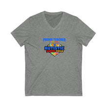 Load image into Gallery viewer, Proud Teacher of an Autistic Super Child V-Neck Tee, Autism Awareness Shirt, Unisex Teacher Gift, Cute Teaching Apparel, Back to School Outfit, Inspirational Top
