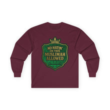 Load image into Gallery viewer, Crown No Hatin’ On This Muslimah Allowed  Long Sleeve Tee, Comfortable Tee for Everyday Wear, Great for Gifts, Cultural Celebrations, Appreciation Events
