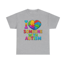Load image into Gallery viewer, I Love Someone with Autism Tee, Awareness Shirt, Gift for Autism Support, Unisex Cotton T-Shirt, Colorful Heart Design, Inclusive Fashion

