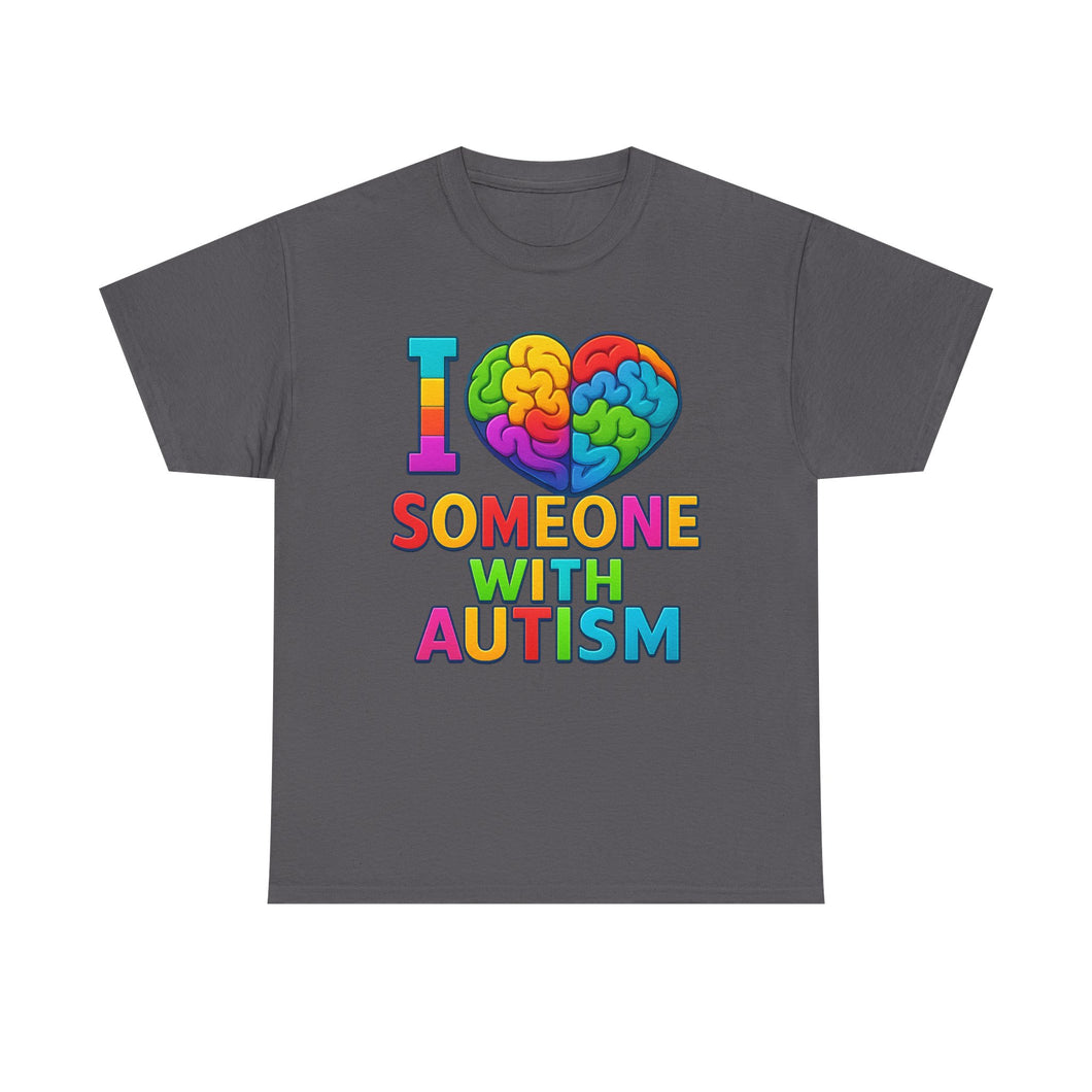 I Love Someone with Autism Tee, Awareness Shirt, Gift for Autism Support, Unisex Cotton T-Shirt, Colorful Heart Design, Inclusive Fashion