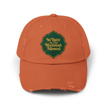 Load image into Gallery viewer, Unisex Distressed Cap with &#39;No&#39;Hatin&#39; On This Muslimah Allowed&#39; Design, Trendy Hat for Everyday Wear, Gift for Muslim Women, Casual [...]
