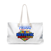 Load image into Gallery viewer, Proud Parent Autism Weekender Bag, Rainbow Puzzle Design Tote, Family Travel Bag, Gift for Special Needs Moms, Autism Awareness
