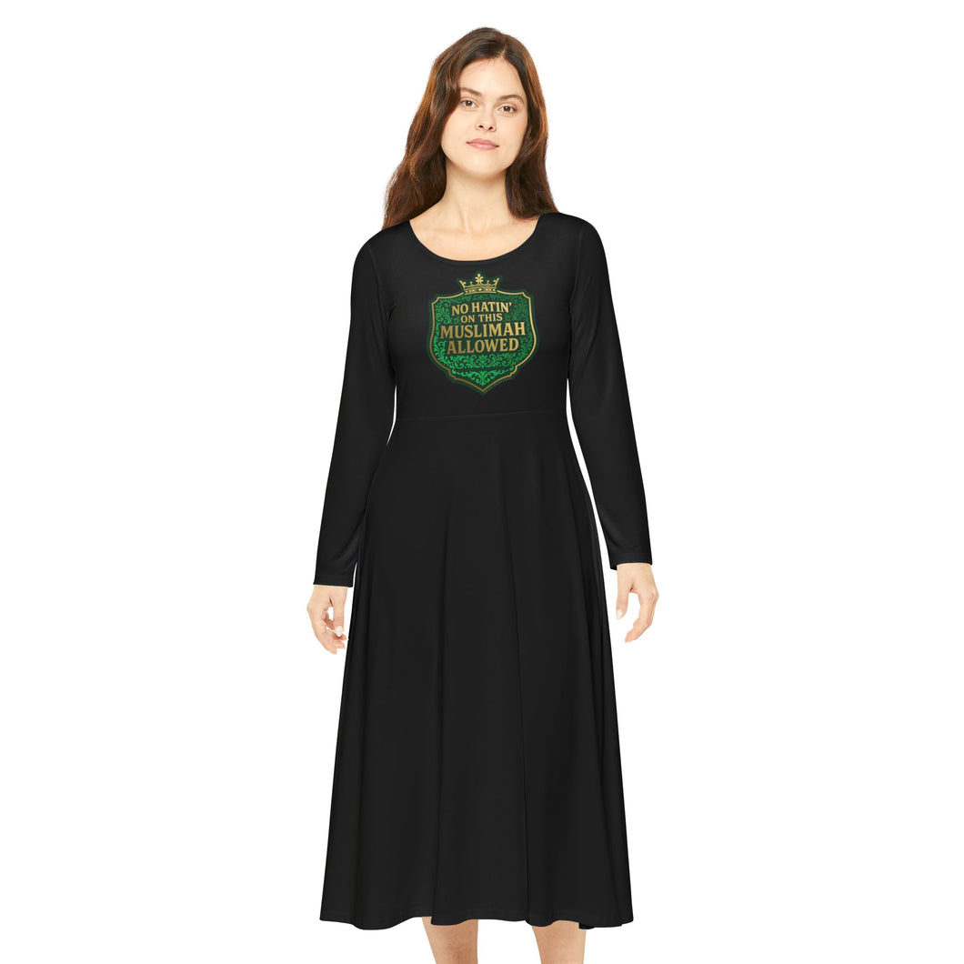 Crown No Hatin’ On This Muslimah Allowed  Pink Long Sleeve Dance Dress, Perfect for Festivals, Casual Wear, Unique Gift Idea